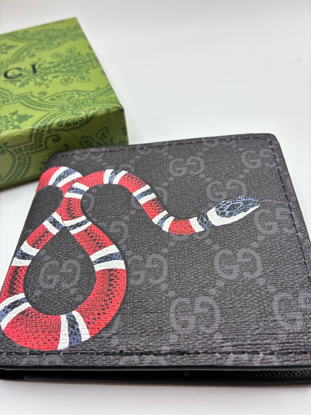 Gucci Black Wallet with Red & White Snake Print